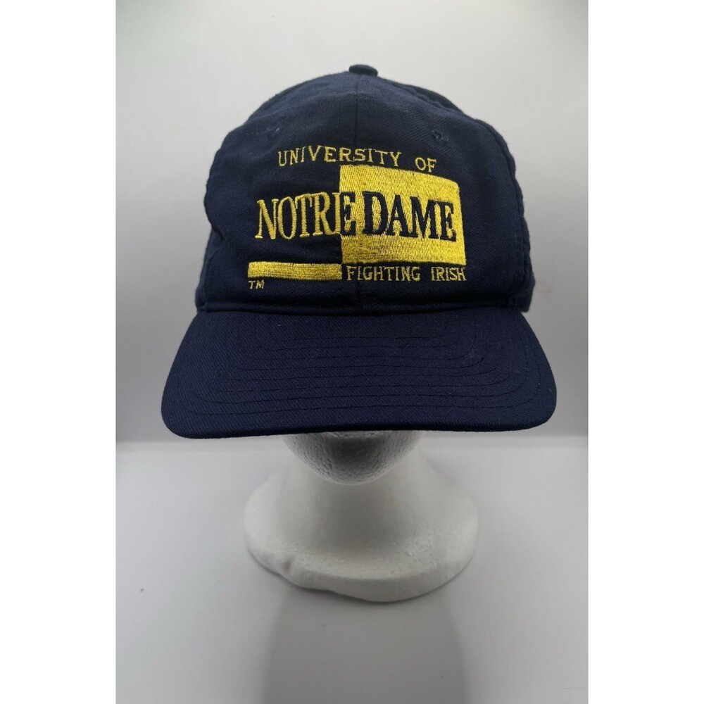 Vintage Notre Dame Fighting Irish Hat Cap Snap Back Blue NCAA Spell Out Hat.